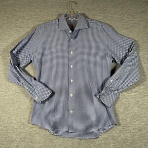 Canali Dress Shirt Mens 16 Blue Gingham Long Sleeve Made In Italy